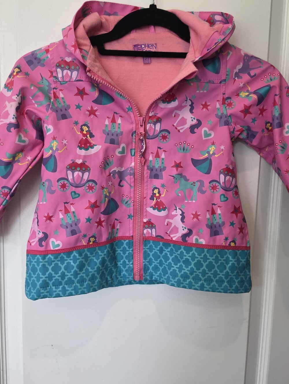 Stephen Joseph Kids Pink Hooded Raincoat Jacket in the Princess Pattern 2T